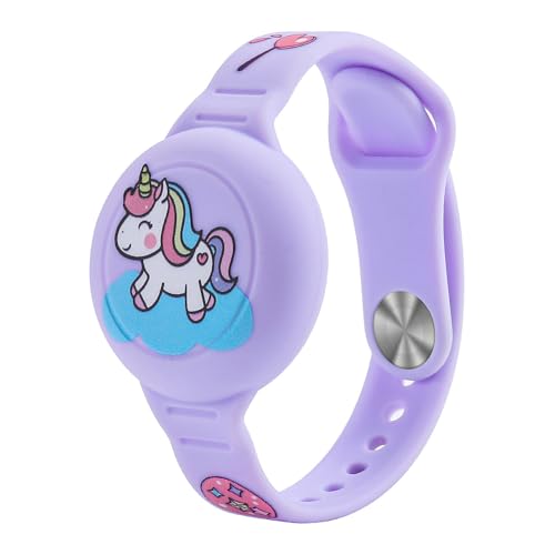 Sea 2 Pack Airtag Armband, Boheemse Regenboog Eenhoorn Patroon Siliconen Airtag houder voor peuters Ouderen, GPS Tracker Beschermende Case (Lilac, Roze) 3