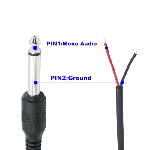 5st 6,35mm 1/4" TS to Bare Wire, 6,35mm Audiokabel, Speakerkabel, TS Pigtailkabel, Gitaarkabel, Monoplug, Kabel voor Reparatie Microfoon Speaker Kabel, Reparatie (0,5 3