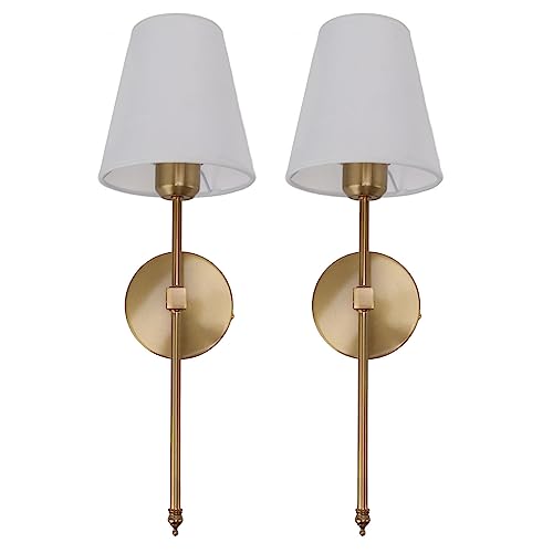 Wandverlichting Set, Golden Wall Sconce, Bekabelde Badkamer Vanity Industriële Wandverlichting met Witte Lampschade E26 E27 Muur, Badkamer ijdelheid verlichting 3