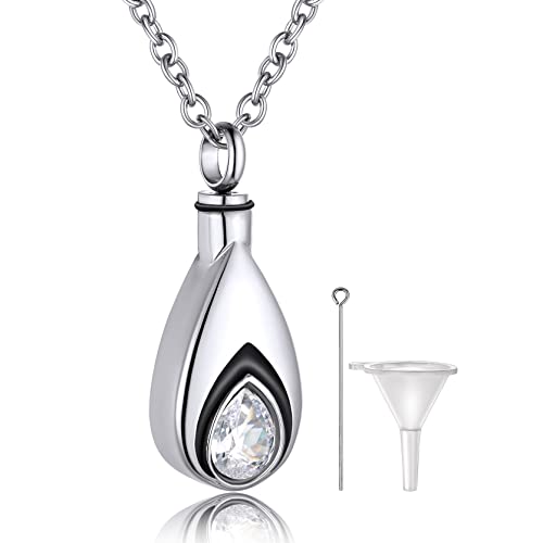 Roestvrij stalen Memorial Ketting voor As, Vrouwen ketting met Teardrop Cubic Zirconia Urn Hanger Silver Ash Amulet voor Keepsake met 51 cm + 5 cm Ketting