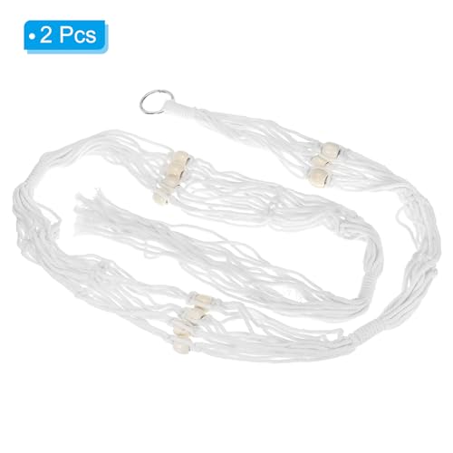 Macrame Indoor Plant Hangers, 2 stuks Lange Hangende Plant Plank met stevige houten basis voor thuis decor, hangende muur Plafond raam, wit 3
