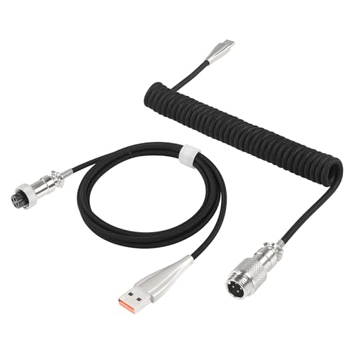 Spiral Keyboard Kabel voor Gaming Keyboard, Spiral Vlieger Toetsenbord Kabel, Type C naar USB-A Kabel met afneembare piloot Jack, Dubbele Sheated Mechanische Toetsenbord Kabel
