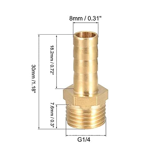 Zee 5 st 8mm tot 1/4" BSP Solid Messing Spine Thread End Connector BSP Pondslang Pondslang Pool/Hose Adapter 5 st
