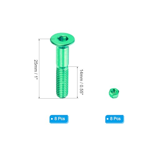 1" Skateboard Hardware Bolt, 8 Set Carbon Steel Truck Montage Schroeven Bolts Noten Set voor Skateboard Cruiser, Groen