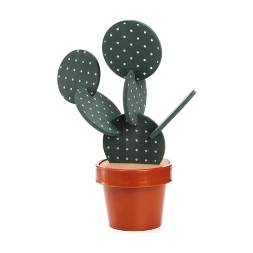 Zee Grappige onderzetters, Novelty Cactus met bloempothouder Coasters, Creative Cactus Shaped Design Set van 6 stuks voor Home Office Decor (groen met pot) 3