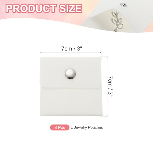 9x7cm sieraden tas, 8 stuks fluweeltas met drukknop draagbare opslagtas voor oorbellen, armbanden, ketting, ringen, horloge, wit