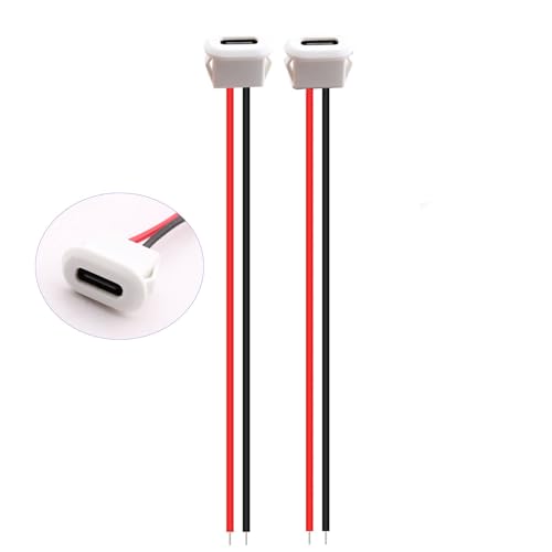 15 stuks USB-C Bus 2-Wire Inbouw Type C C Connector, USB Pigtail Cable, USB Flush-Mounted Socket, USB-C Socket voor Panel Mount, 3A Quick Charge Type-C Bushing met Snap Groove Buckle, Wit 3