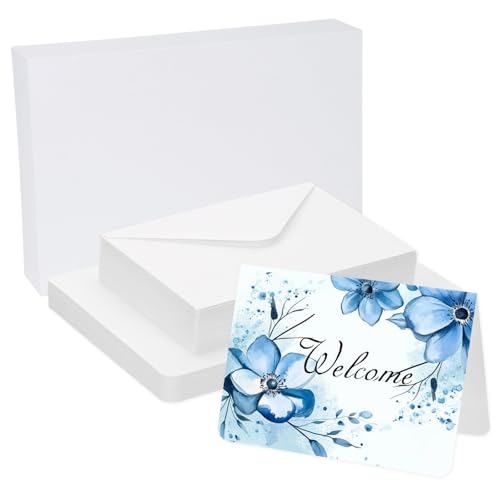 45 Sets Pure Cotton Aquarel Kaarten 150 lbs/300 g/m2 Ansichtkaarten Afgeronde Hoeken met Enveloppen voor Kunst Schilderen Creatieve Dank u Notes, 15 x 18cm Opvouwbare Maat (Witte Doos)