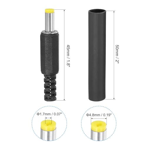 4,8 x 1,7 mm gelijkstroom Man Plug voeding eindigt, 4-Pack DIY DC Barrel Connector Vervanging met Heat Shrink Tube, Geel