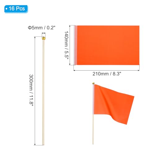 16st Oranje Vlaggen Spel Solid Oranje Vlaggen Kleine Mini Vlaggen op Stick Party Decoraties voor spel, Verjaardag, Carnaval