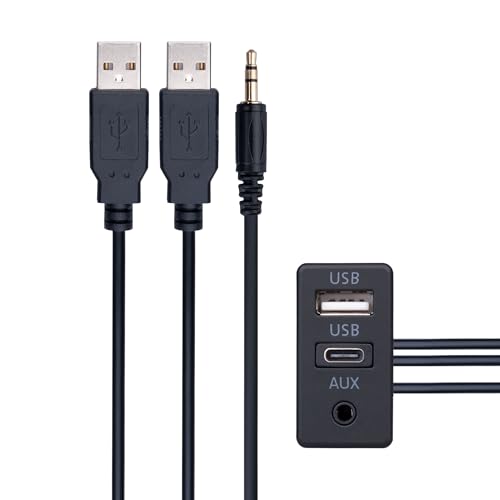 Auto Dashboard Flush Mount Type C USB AUX Aansluitpoort 1M Car Stereo Dubbele USB & AUX Plug Panel Uitbreiding Kabeladapter voor Auto Truck Boot Motorfiets Fiets Marine Voertuig Connector 1 Meter 4