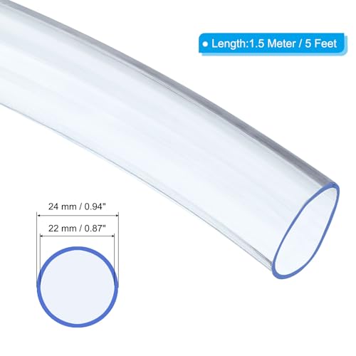 PVC slang 7/8 Inch ID x 8/9 Inch OD (22mm x 24mm) 5ft/1.5 Meters, Flexibele transparante Vinylbuis, waterslang voor omgekeerde Osmose Systemen Waterfilters, Helder