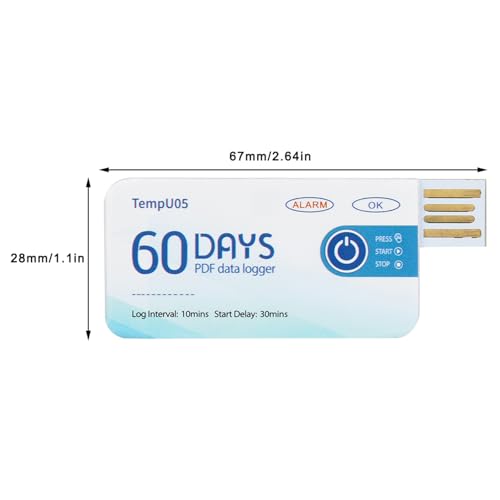 TempU05 Temperatuurgegevenslogger voor eenmalig gebruik, wegwerp USB-temperatuurrecorder PDF Rapport Hoge nauwkeurigheid Hoes 67x28mm / 2,64x1.1in