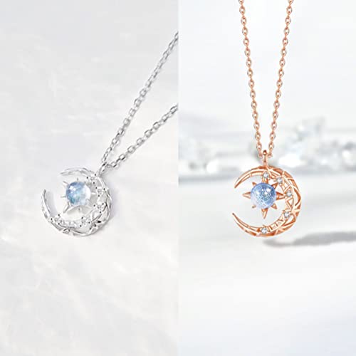 Eomsky Moonstone ketting, Moon Star ketting, dames 925 sterling zilver met blauw / roze, maan hanger, ketting, sieraden voor vrouwen en meisjes, sterling zilver, maansteen 4