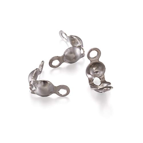 43st/5g Roestvrij stalen kralen Tips Knoppen Knop Cover 8x4mm Metalen Open Clamshell Fold-Over Kralen Tips Mini Calotte eindigt caps voor doe-het-zelf sieraden maken, roestvrij staal kleur 3