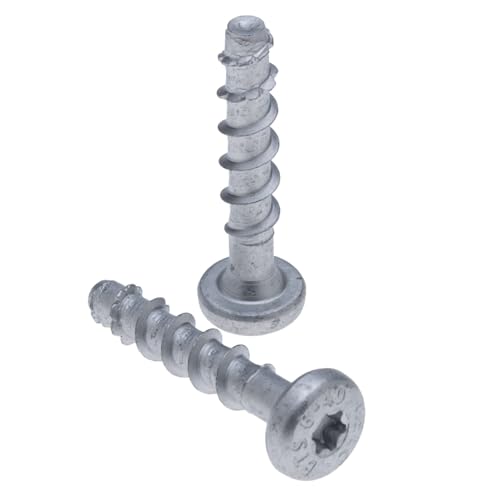 Concrete schroeven, platte kop, zink Flake coating, 7,5 x 55 mm, brandbestendig, hoge belasting capaciteit, voor vrijmetselaars en baksteen (Set van 100)