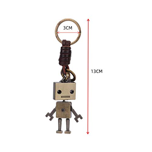 Vintage Robot Hanger Sleutelhanger, Lederen Gevlochten Touw Sleutelhanger Charm Ornament Key Decoratie, brons
