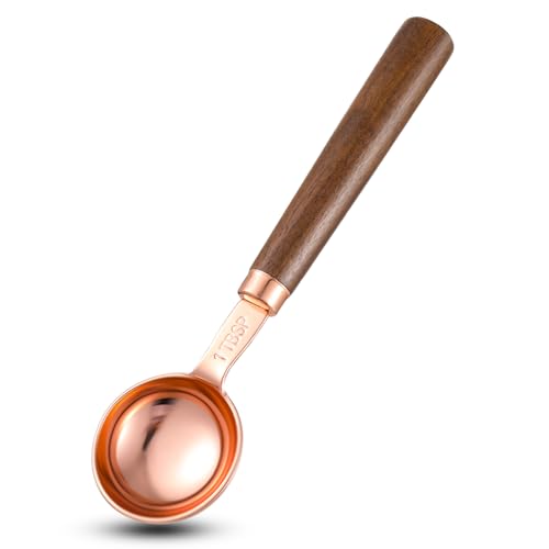 Koffie Meetlepel, 1 stuk 15ml 1 eetlepel Retro Rose Gold Coffee Lepel Portioner met Walnut Handvat Roestvrij staal Dispensing Lepel voor gemalen koffie Beans Thee Matcha (15ml, 5.49)