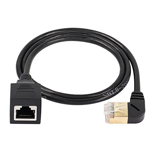 Ethernetkabel, RJ45, Cat8, hogesnelheidsnetwerkkabel, plug to bus, 90 graden, SFTP patchkabel, 40 Gbit/s, 2000 MHz, voor routermodemserver (rechts)
