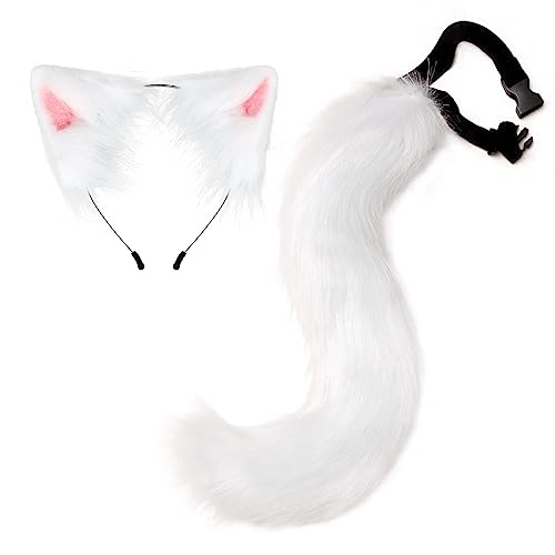 staart oren set vos bont staart Cosplay kostuum zacht fluffy Faux Fur Fox staart vos Ears hoofdband Halloween Cosplay Party Kids Volwassenen