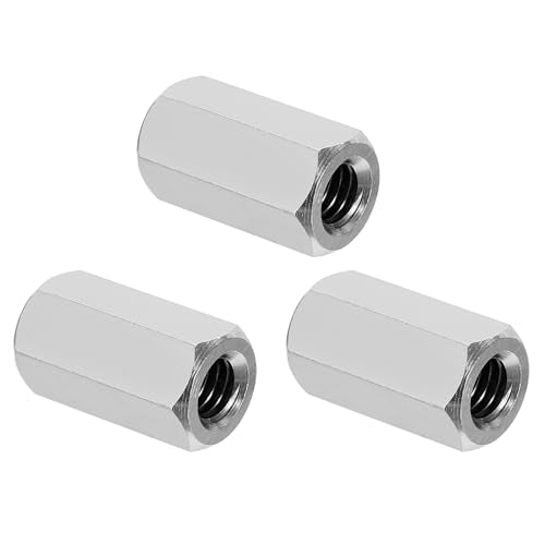 3/8"-16 UNC 304 Roestvrij stalen Hex Koppelmoeren, 3 st 1.18" Lengte Volledige draad Staaf-Grote Koppelmoeren Koppelaar, Bevestigingen, Zilveren Toon