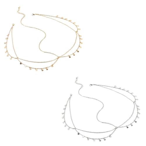 2 stuks gouden hoofdketting, Boho Sequin Head Festival Party Headband Tassel Voorhoofd Ketting Bruid Dangle Headchain Accessoires voor vrouwen bruiloft bal make-up dagelijks