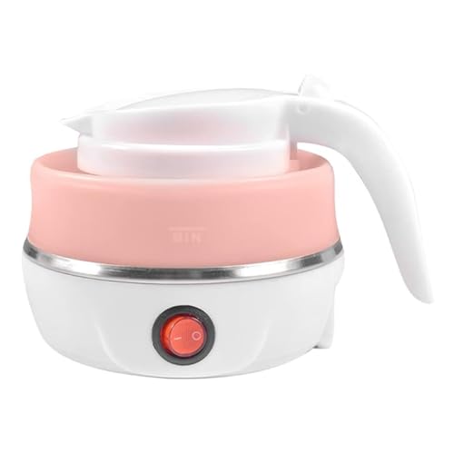 Opvouwbare waterfles, 600 ml, elektrische Mini waterfles Siliconen met roestvrij staal bodem, Portable Travel waterfles voor kamperen, reizen, vakantie (Roze)