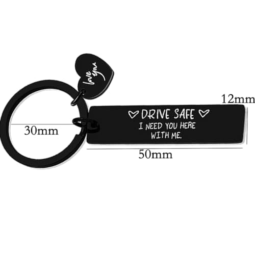 Drive Safe Keychain, I love you, Cadeau voor vriend, echtgenoot, bestuurder, verjaardagsgeschenk voor hem, vriendje, echtgenoot, geschenk, zwart, zwart, M, zwart