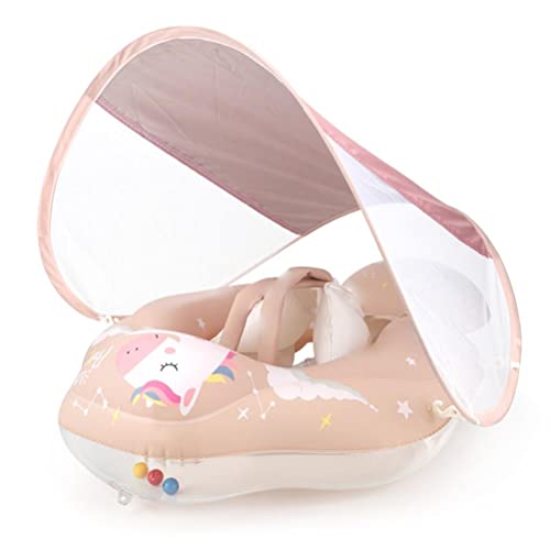 Baby Zwemring met Sun Canopy, Pony Opblaasbaar Zwemring, Baby zwemtrainer Baby zwemhulp met verwijderbare zonbescherming, Zwemring voor baby's, peuters, roze, L(6-30 maanden)