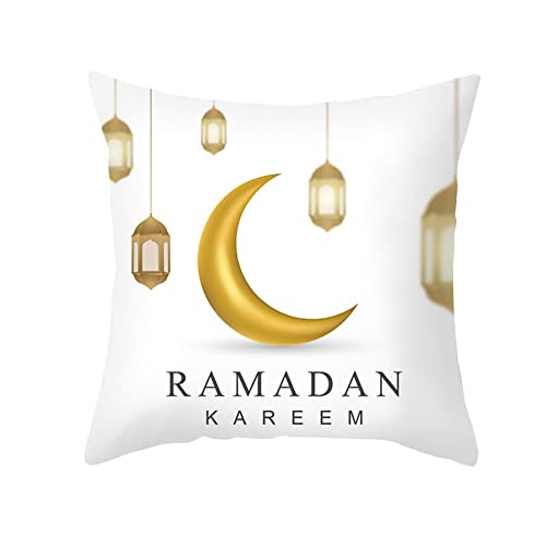 Set van 4 Ramadan Kussenhoesjes 45 x 45 cm Eid Mubarak Kussenhoes Decoratie Eid Ramadan Gooi Kussenhoesjes Gouden Maan Sterren Lantaarn Kussenhoes Decoratieve Kussenhoes Moslim 3