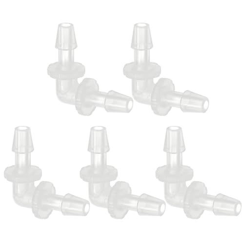3/16" kunststof slang Barb 90 Degree Elbow, 5 Pack L-Barb Fittings 2-Way Equal Barbed Joint Connector Splicer Mender slang Adapter Union Adapter voor Aquarium brandstofgas vloeibaar