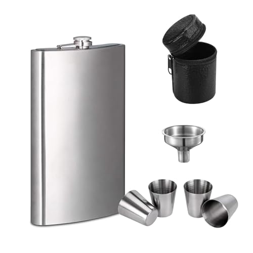 4 stuks 30ml wijnglazen, Hip Flask met beker, 30ml, roestvrij stalen fles, platte mannen met Funnel en lederen wijnglas Stand voor wandelen, reizen en Camping