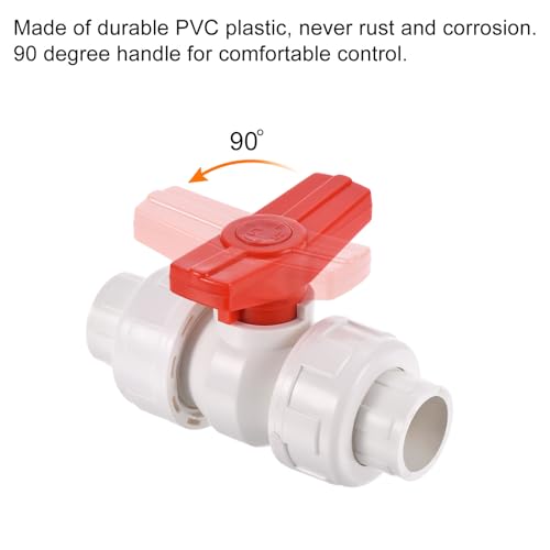20mm ID Double Union Ball Valve, 1 Pack PVC Socket Type Shut-Off Valve Switch voor Water Flow Control, Wit 5