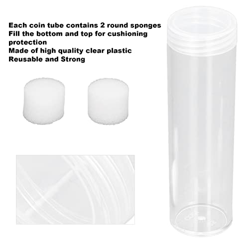 Munten buizen, Duidelijke Plastic Munten Tube met Kussen Sponge, Munten Coin Collection Organizer voor 25mm/0.98 Inch Munten centen, Pennies Collectie