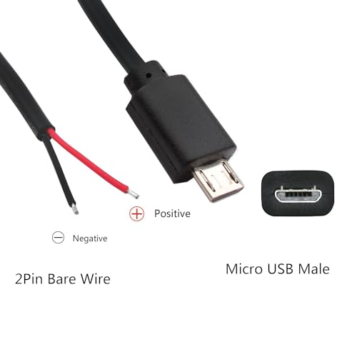 5sts Micro USB Pigtail Cable, Micro USB Plug to 2-Pin Lege Cable, 22 AWG 3A USB Plug, 2-Core USB Extension Cable, USB Plug Soldering, Open End voor 3