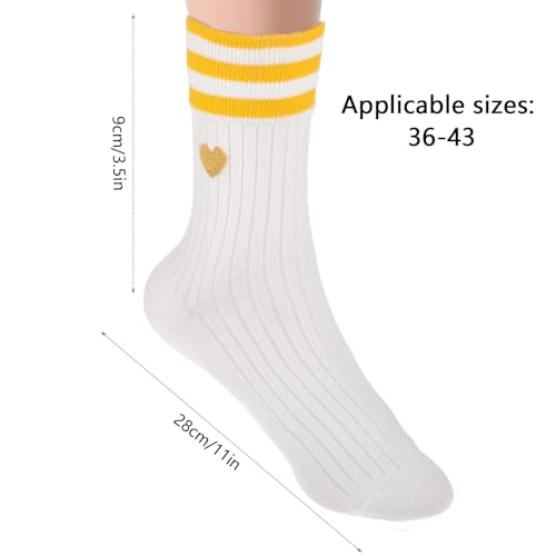 1 paar witte sokken vrouwen 36-43, katoen witte retro tennissokken met harten, ademende katoenen sokken meisjes, tieners (Geel)