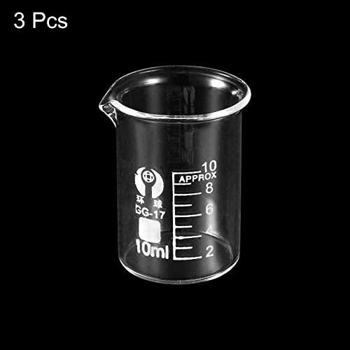 3st 10ml Low Shape Glass Cup, 3.3 Borosilicaat Glas Afgestudeerd Gedrukte schaal meten Cups met Spout voor Keuken Lab Liquids 3