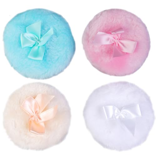 Zee 4 st. Grote Fluffy Powder Puff 9cm Super zacht afwasbaar herbruikbare pluche gezicht lichaam poeder puff los poeder puff nat en droog make-up gereedschap