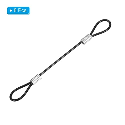 0.3ft Beveiliging Kabelslot, 8-pack roestvrij staal 2mm Dia Security Kabel met dubbele lus voor Stage Verlichting Bagage slot Zwart 3