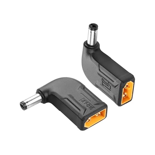 2 Pack XT60 naar DC5521 Adapter 90 Degree XT60 Man naar DC 5.5mm x 2.1mm Man Draadloos voor TS100 Soldeerijzer, FPV Monitor Voeding, drone (XT-015)