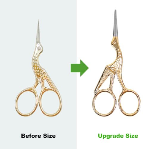 Borduurschaar, 4,5" Roestvrij stalen Ooievaarsschaar Kleine Ambachtelijke Schaar voor Naaien Kruissteek Naaldwerk Threading met PU Schaar Cover-Gold 3