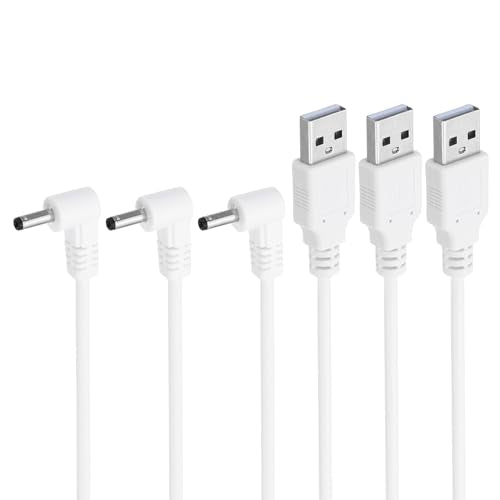 Power Cord 3ft USB 2.0 Type A naar DC 3.5 x 1.35mm Angle 90 Degree, Jack Connector, Laadkabel voor Adapter Connection 3 Pack voor Fan Speaker Lamp, Wit