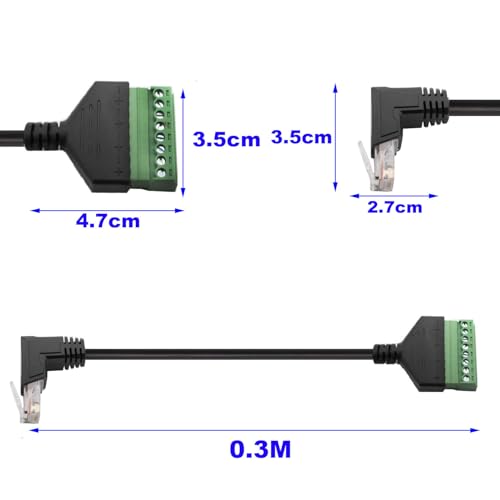 RJ45 Schroef Terminal, Solder Gratis Plug RJ45, RJ45 Ethernet 8P8C Plug to 8 Pin Extender Adapter voor AV CCTV DVR Cat6 Cat5 Inline Coupler (30cm gebogen Upward) 3