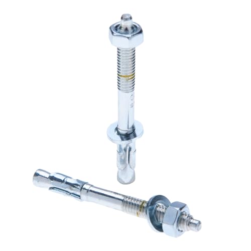 M10 Heavy Duty Concrete Anker 10mm x 125mm Continue Bolt voor 50mm Dikte Bevestiging, Threaded Bolt, Gegalvaniseerde Wedge Anker met Wasmachine, Nut, Diepte markering en Uitbreiding Cone, Pack van 6