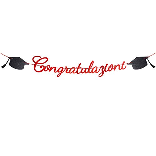 【Italian】Congratulazioni" garland glitter decorative paper banner for party decoration for hanging accessories (red)