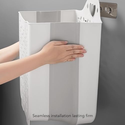 Opvouwbare Wasmand, Wand-Mounted Plastic Opbergmand met handgrepen voor wasslaapzaal (Wit) 4