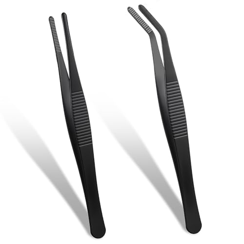 Verpakking van 2 Non-Slip gebogen Tweezers Blunt Tweezers 5.5 Inch roestvrij staal non-slip rechte Tweezers met gebogen gekartelde Rand Gebogen Tweezers voor laboratoriumwerk Waterdieren