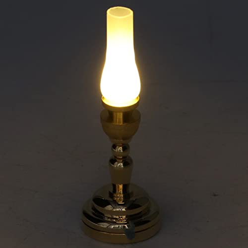 Dollhouse Desk Lamp, 1:12 Dollhouse LED Realistisch Mini Retro Bureau Lamp Metal Frosted Shade Tafellamp voor Poppenhuis Decoratie 4