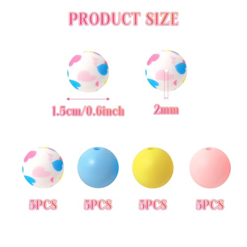 20 st. Siliconen kralen snoep kleur Losse kralen 15mm 4 soorten Kleurrijke Ronde Rubber Craft Kralen Set Matte Kleurrijke Craft Kralen Siliconen kralen voor Keychain armband