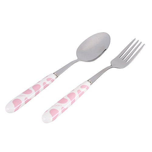 Stainless Steel Flatware Lepel voor kinderen, Keramische steel vork Lepel Keuken Tafelgerei met doos Kinderen Bestek Outdoor Picnic Travel (Roze)